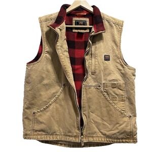 Walls Outdoor Goods Buffalo Plaid Lined Canvas Vest Mens Size XL Barn Workwear